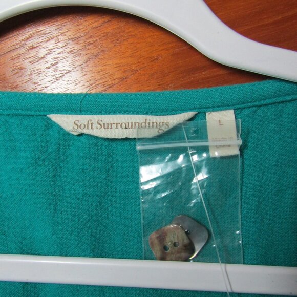 Soft Surroundings Bar Harbor Gauze Top Size L Green Button Up Womens 2CD36 New - Picture 7 of 10
